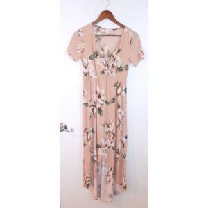 Story Floral Maxi Dress Hi-Lo Faux Wrap Short Sleeve Peach Size‎ M /#5198